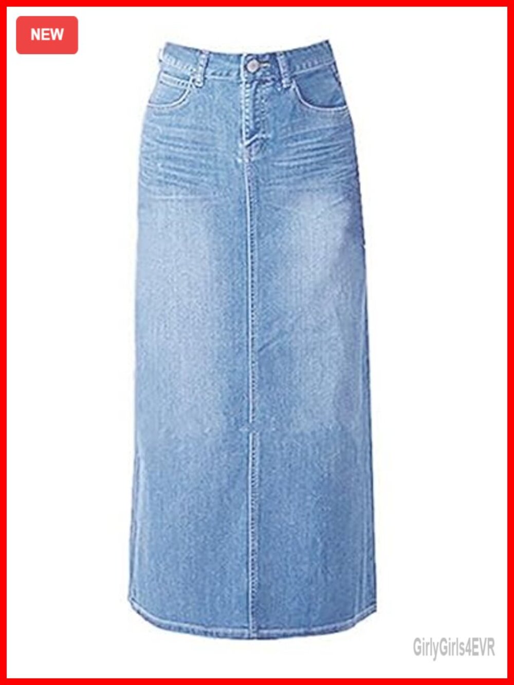 Long Denim Maxi Skirt A-Line High Rise Slit Pockets Stretch Cotton